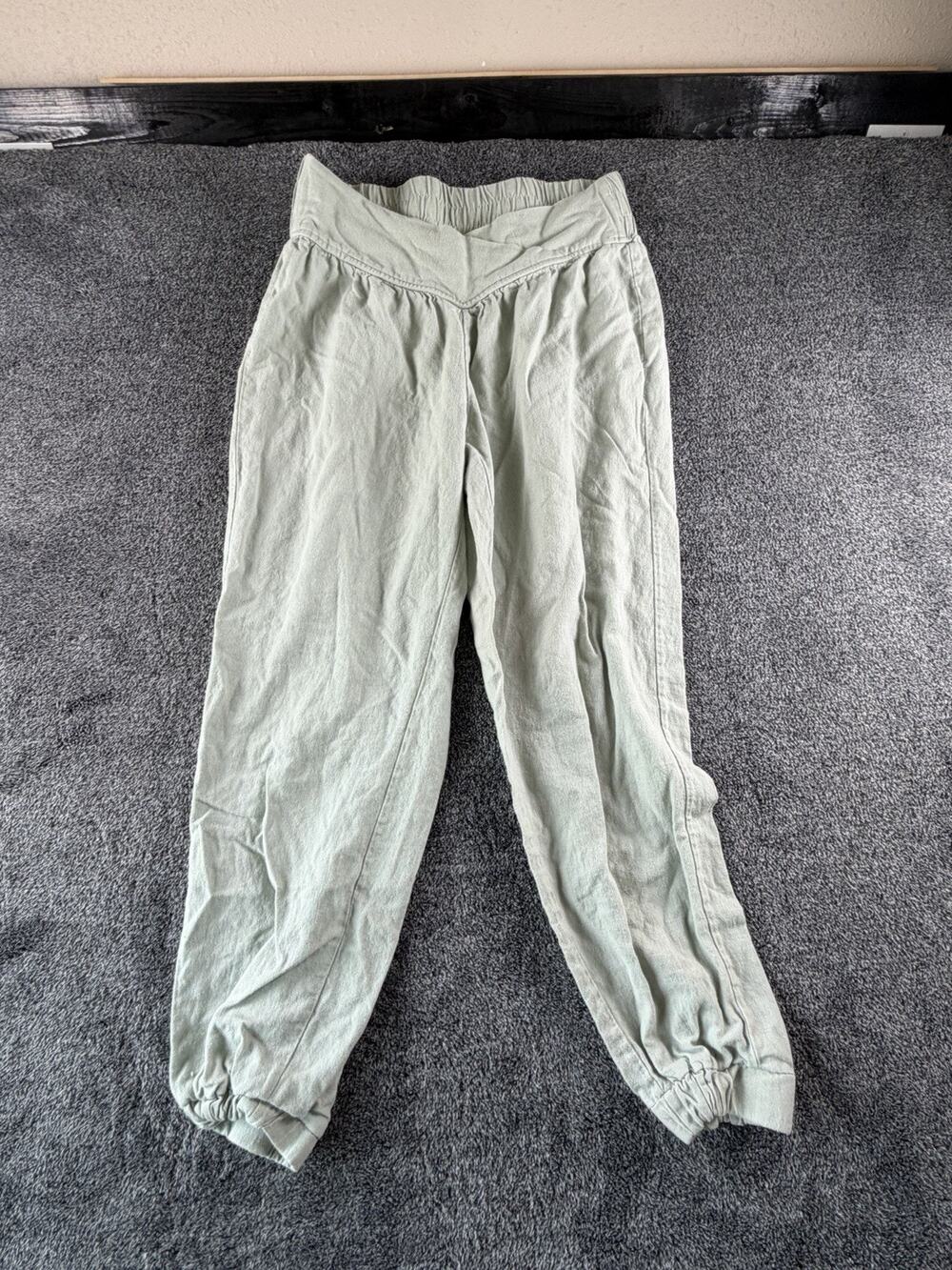 Bad Jara Women’s Linen Blend Jogger Pants Medium Sage Green Elastic Waist